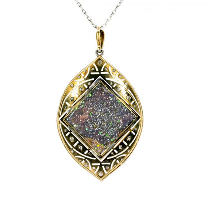 Vintage Enamel Portrait and Rose Diamond Pendant