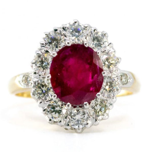 Vintage Enhanced 2.50ct Ruby and Diamond Cluster Ring