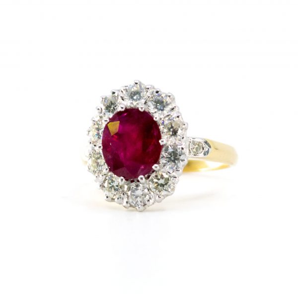 Vintage Enhanced 2.50ct Ruby and Diamond Cluster Ring
