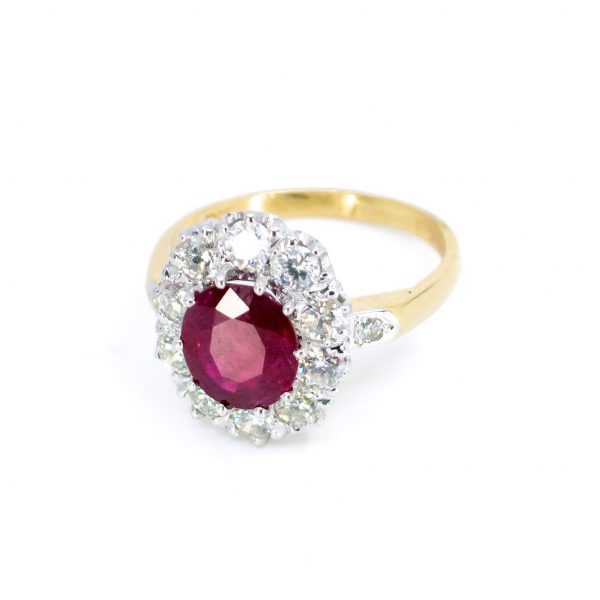 Vintage Enhanced 2.50ct Ruby and Diamond Cluster Ring