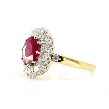 Vintage Enhanced 2.50ct Ruby and Diamond Cluster Ring