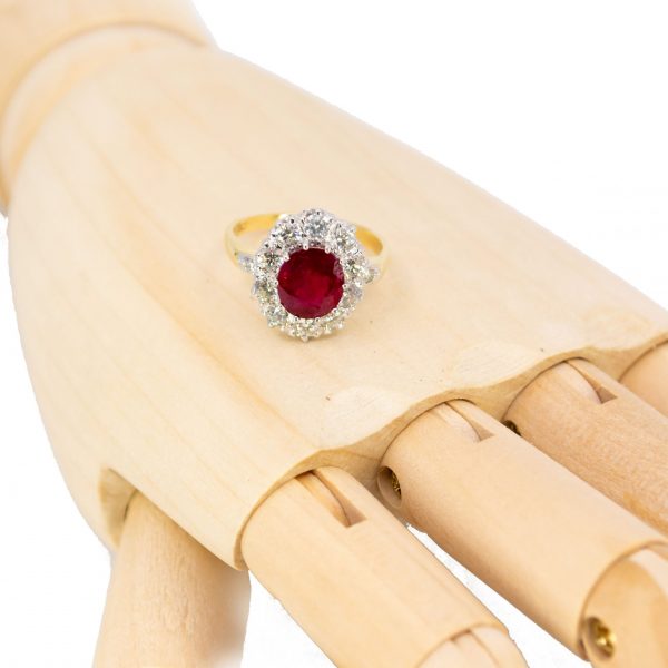 Vintage Enhanced 2.50ct Ruby and Diamond Cluster Ring
