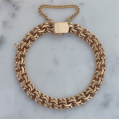 Vintage Fancy Double Curb 18ct Gold Bracelet