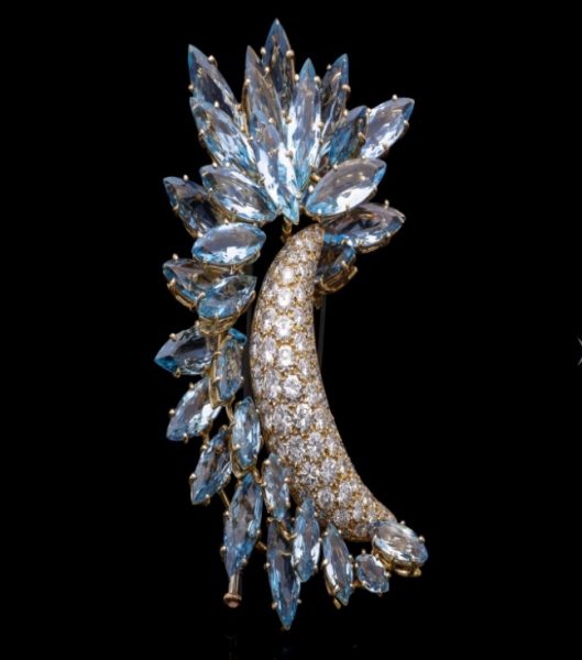Vintage Faraone Aquamarine and Diamond Clip Brooch