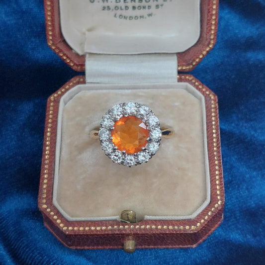 Vintage Fire Opal and Diamond Cluster Ring