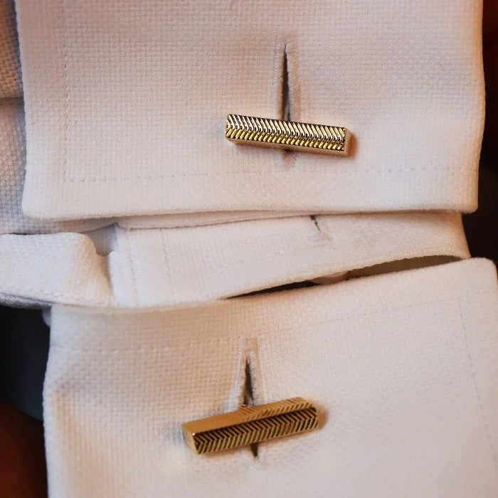 Vintage French 18ct Yellow Gold Herringbone Bar Cufflinks, Circa 1960