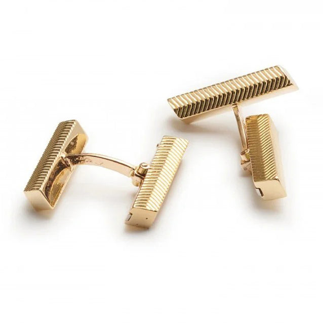 Vintage French 18ct Yellow Gold Herringbone Bar Cufflinks, Circa 1960