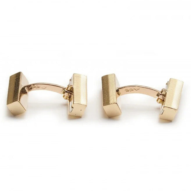 Vintage French 18ct Yellow Gold Herringbone Bar Cufflinks