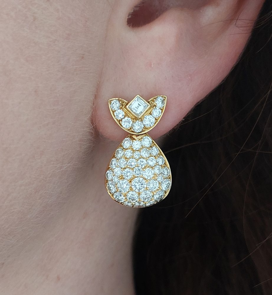 Vintage French Diamond Drop Earrings, 5 carats