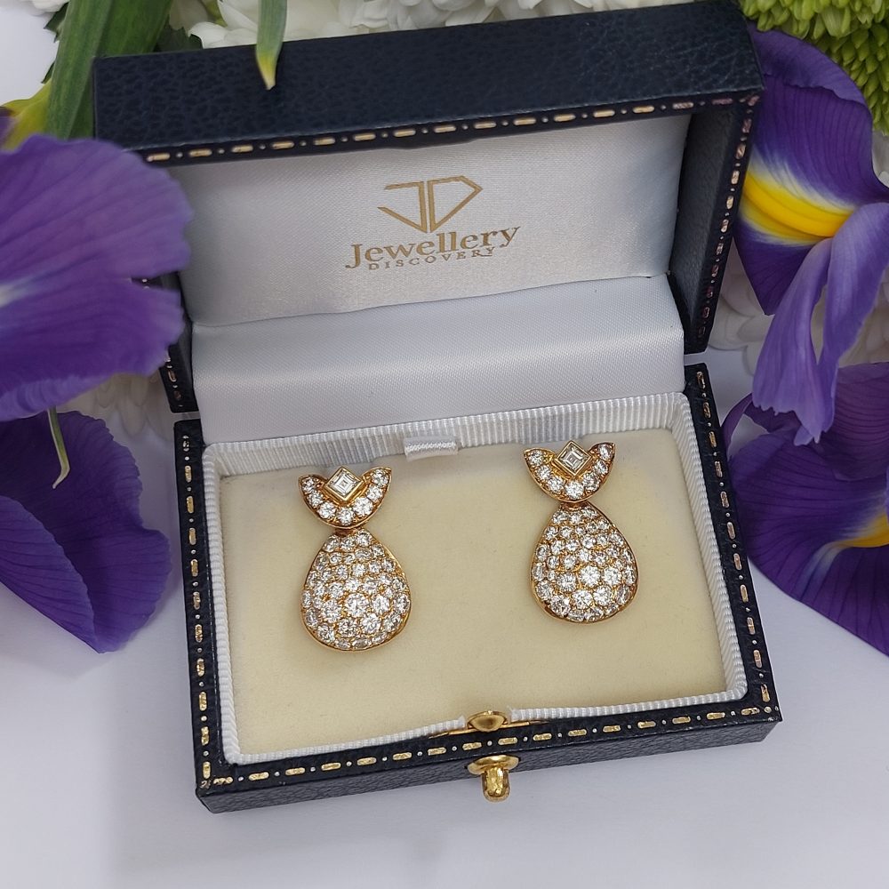 Vintage French Diamond Drop Earrings, 5 carats