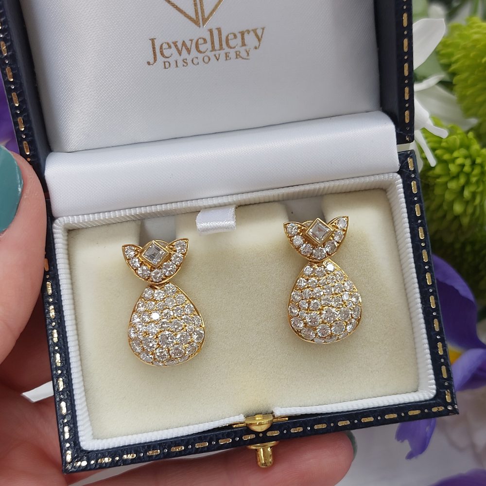 Vintage French Diamond Drop Earrings, 5 carats