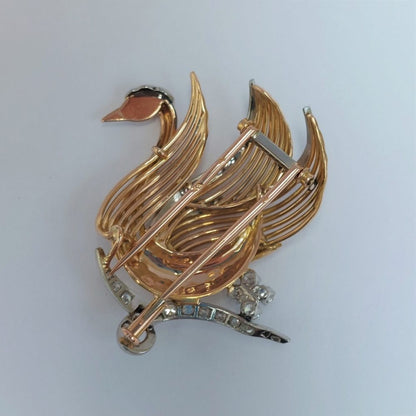 Vintage French Diamond Set Swan Brooch
