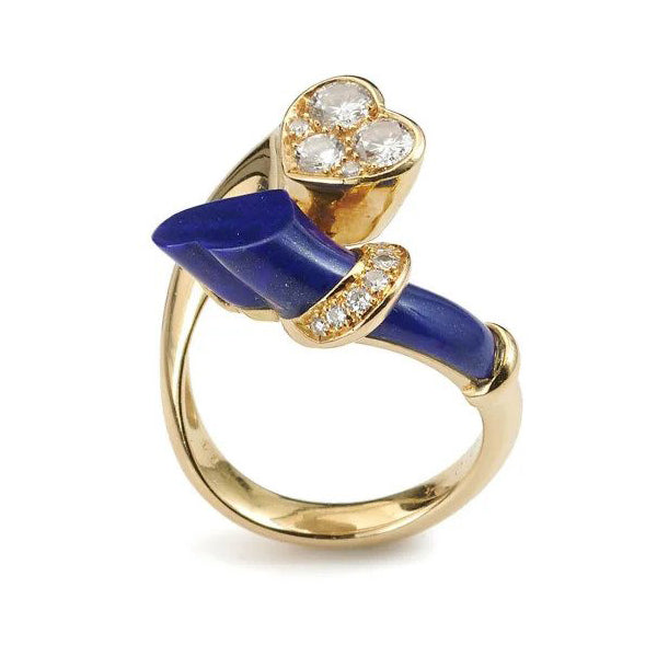 Vintage French Lapis Lazuli and Gold Heart Crossover Ring