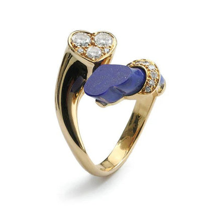 Vintage French Lapis Lazuli and Gold Heart Crossover Ring