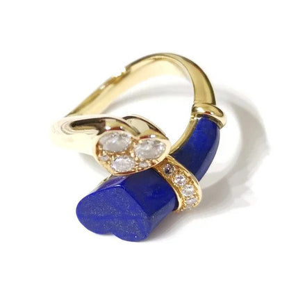 Vintage French Lapis Lazuli and Gold Heart Crossover Ring