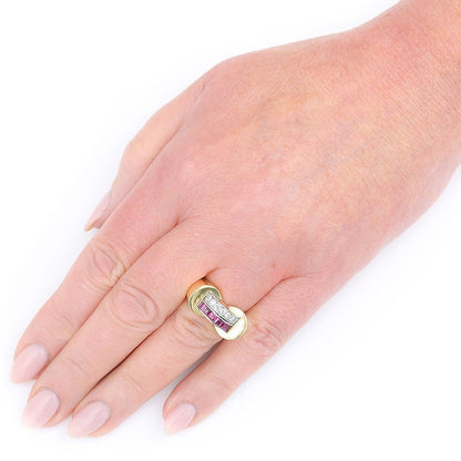 Vintage French Retro 1940s Diamond Ruby Gold Tank Ring
