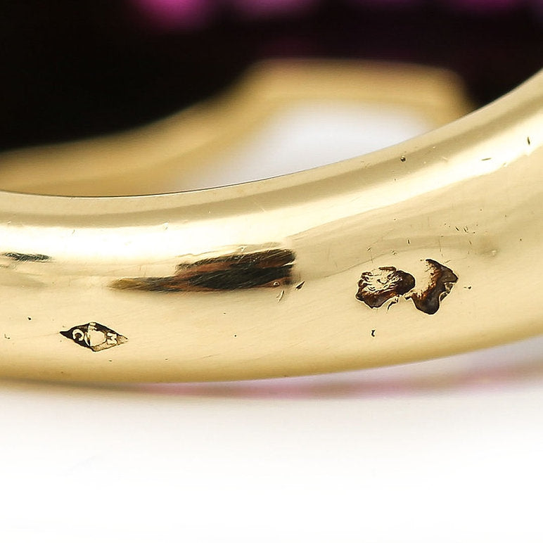 Vintage French Retro 1940s Diamond Ruby Gold Tank Ring