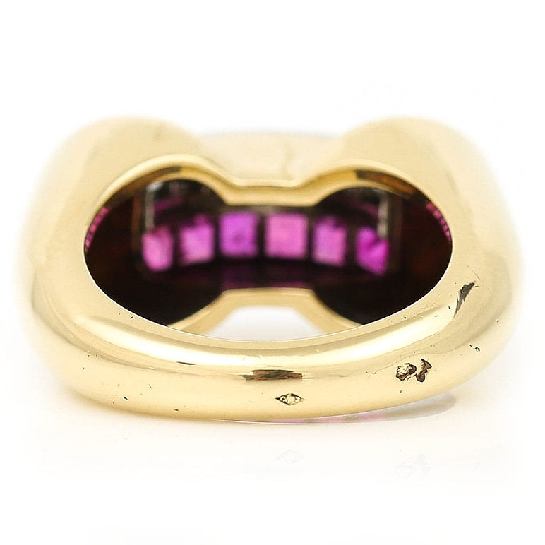 Vintage French Retro 1940s Diamond Ruby Gold Tank Ring
