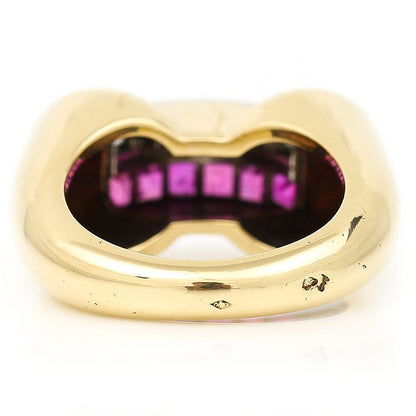 Vintage French Retro 1940s Diamond Ruby Gold Tank Ring
