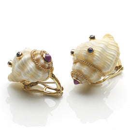 Vintage Gem Set Shell Earrings