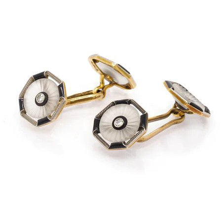 Vintage Gold and Rock Crystal Cufflinks with Diamonds