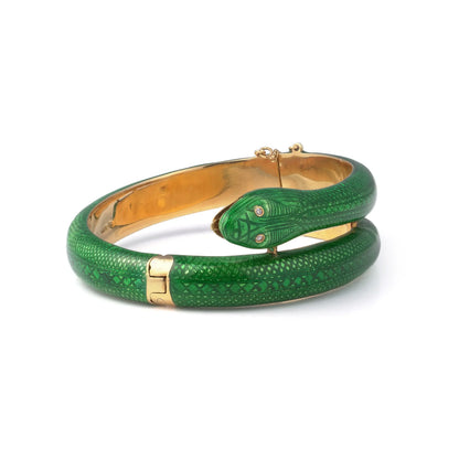 Vintage Green Enamel Snake Bracelet 18 Carat Gold Circa 1970's