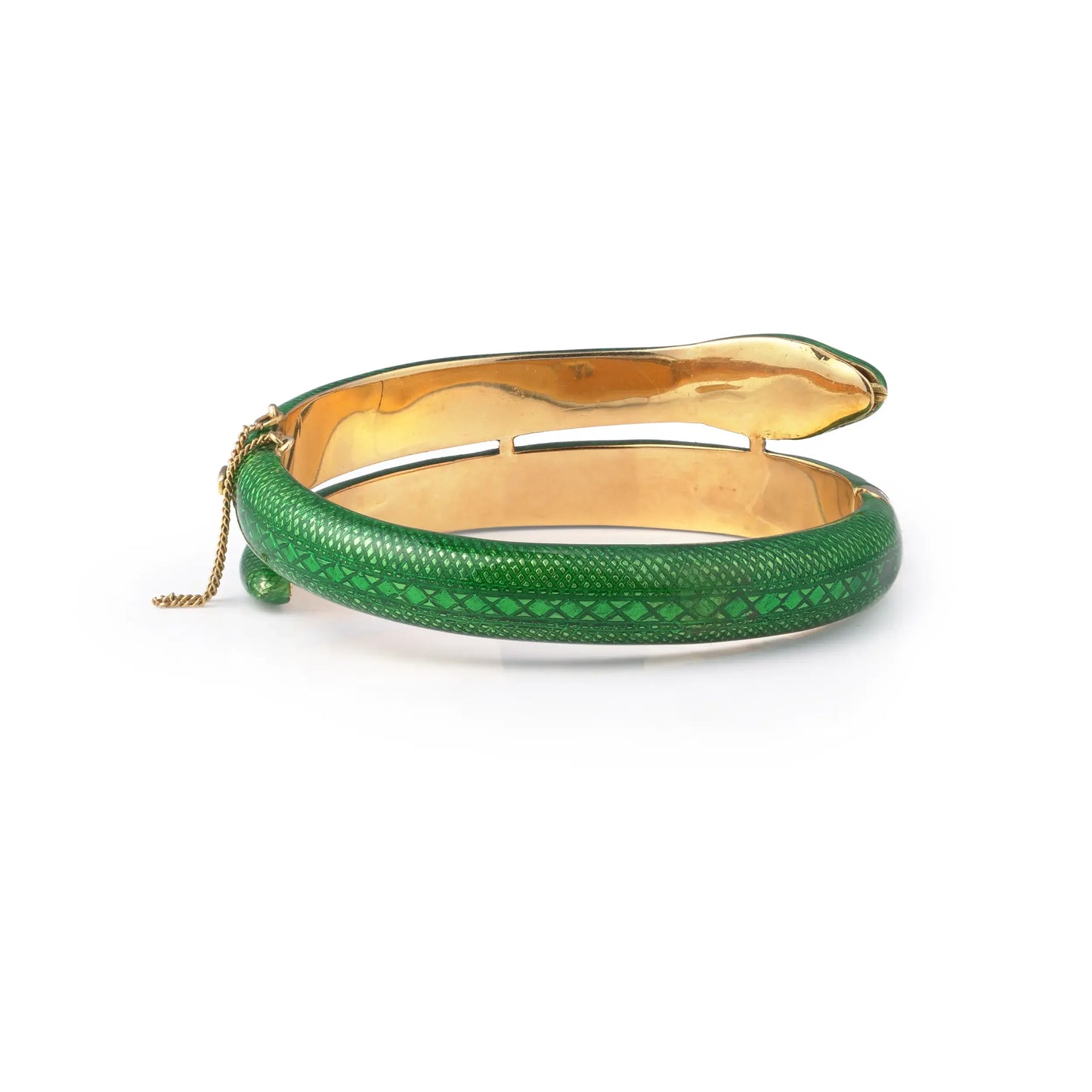Vintage Green Enamel Snake Bracelet 18 Carat Gold Circa 1970's