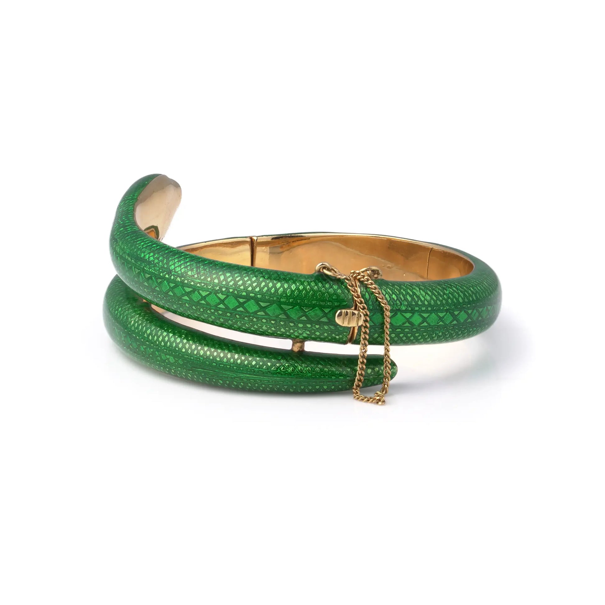 Vintage Green Enamel Snake Bracelet 18 Carat Gold Circa 1970's