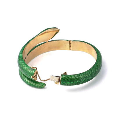 Vintage Green Enamel Snake Bracelet 18 Carat Gold Circa 1970's