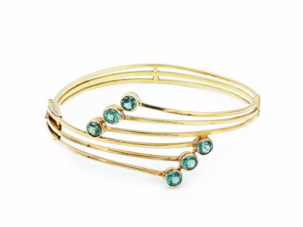 Vintage Green Tourmaline Gold Bangle Bracelet