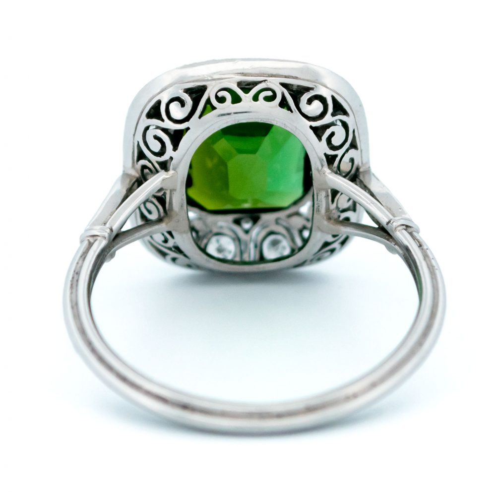 Vintage Green Tourmaline and Old Mine Cut Diamond Cluster Ring