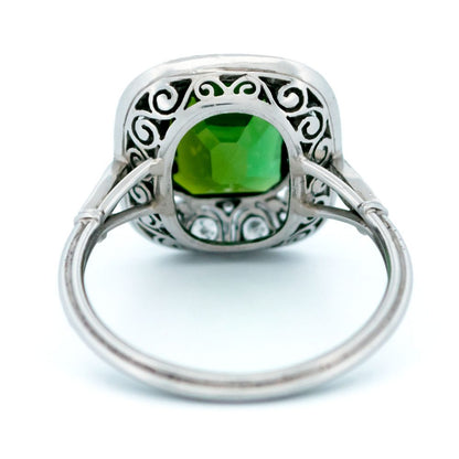 Vintage Green Tourmaline and Old Mine Cut Diamond Cluster Ring