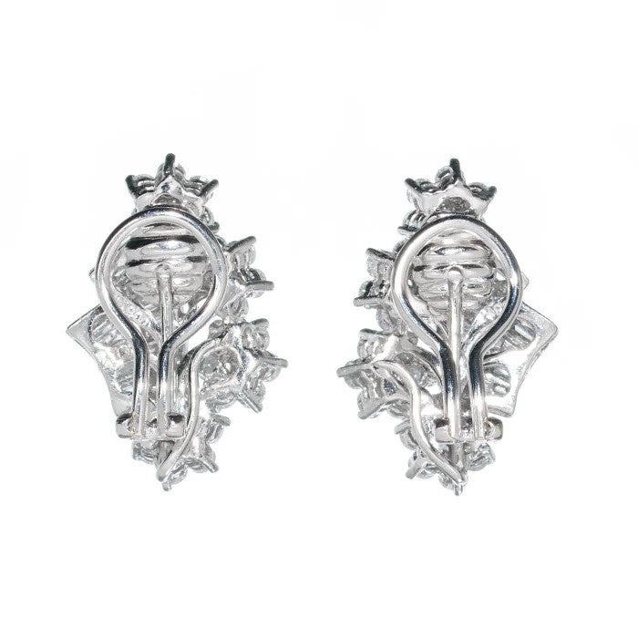 Vintage Inspired 4.12ct Baguette and Brilliant Diamond Floral Spray Clip Earrings
