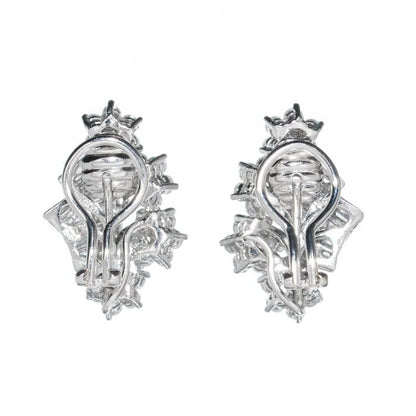 Vintage Inspired 4.12ct Baguette and Brilliant Diamond Floral Spray Clip Earrings