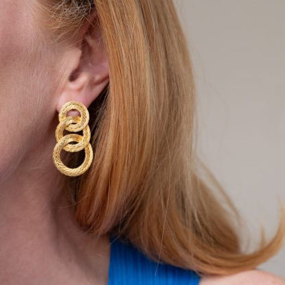 Vintage Italian 18ct Yellow Gold Graduating Woven Circa Dry Earrings