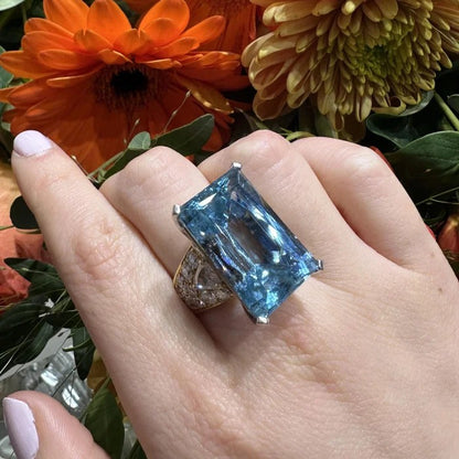 Vintage Italian Repossi 35ct Aquamarine and Diamond Cocktail Ring