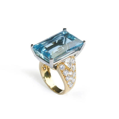 Vintage Italian Repossi 35ct Aquamarine and Diamond Cocktail Ring