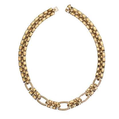 Vintage Italian Diamond Set Gold Collar Necklace