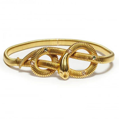 Vintage Italian Emerald Pearl and Gold Gaspipe Snake Bracelet