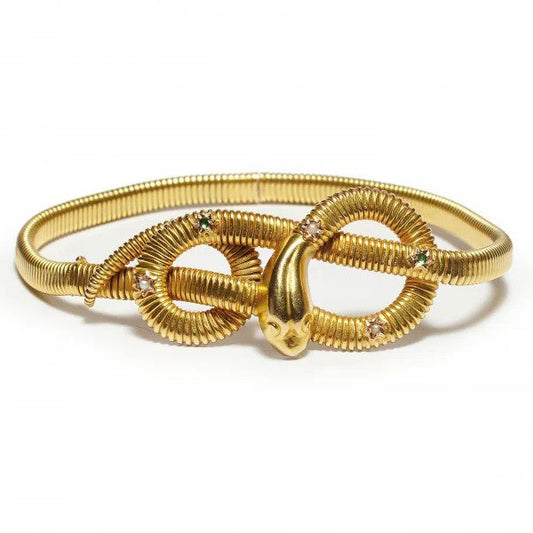 Vintage Italian Emerald Pearl and Gold Gaspipe Snake Bracelet