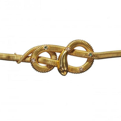 Vintage Italian Emerald Pearl and Gold Gaspipe Snake Bracelet