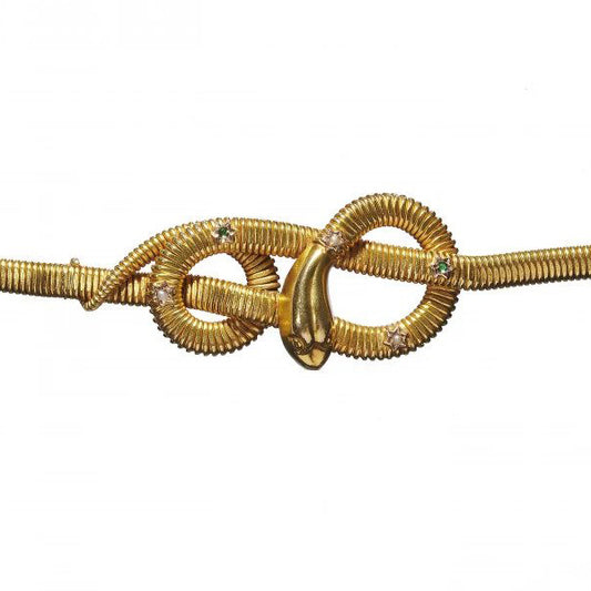 Vintage Italian Emerald Pearl and Gold Gaspipe Snake Bracelet