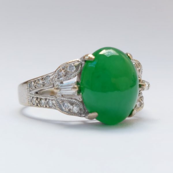 Vintage Jadeite Jade and Diamond Ring