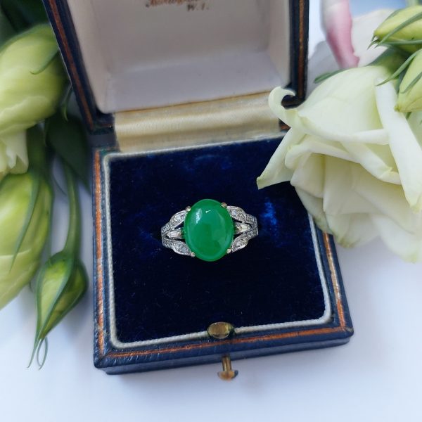 Vintage Jadeite Jade and Diamond Ring