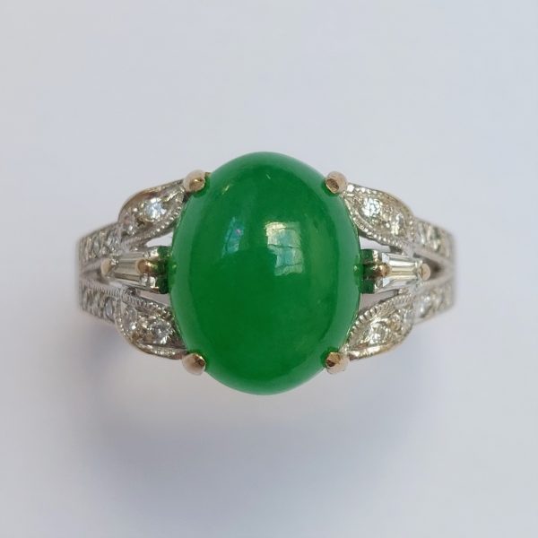 Vintage Jadeite Jade and Diamond Ring