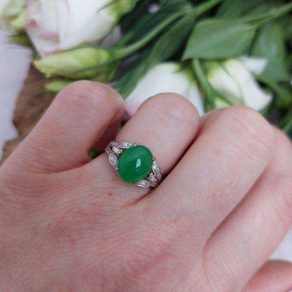 Vintage Jadeite Jade and Diamond Ring