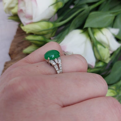 Vintage Jadeite Jade and Diamond Ring