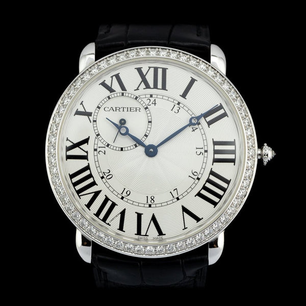 Vintage Ladies Cartier Ronde Louis WR007002 Manual Watch With Factory Diamond Bezel, see through exhibition case-back, with red Cartier suede pouch