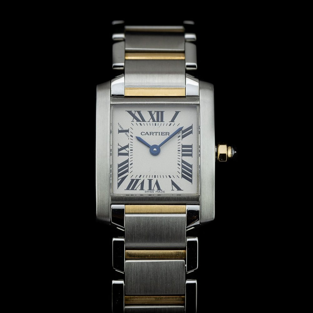 Vintage Ladies Cartier Tank Francaise 2384 Steel and Gold Quartz Watch with Box and Papers and Cartier Warranty, Circa 1999