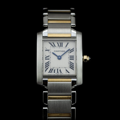 Vintage Ladies Cartier Tank Francaise 2384 Steel and Gold Quartz Watch with Box and Papers and Cartier Warranty, Circa 1999